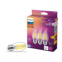 Philips UltraDef LED 60W Clear Soft White BA11 3P Medium Base: Dimmable, Energy Star Certified, 2700K, 500 Lumens, 3-Pack