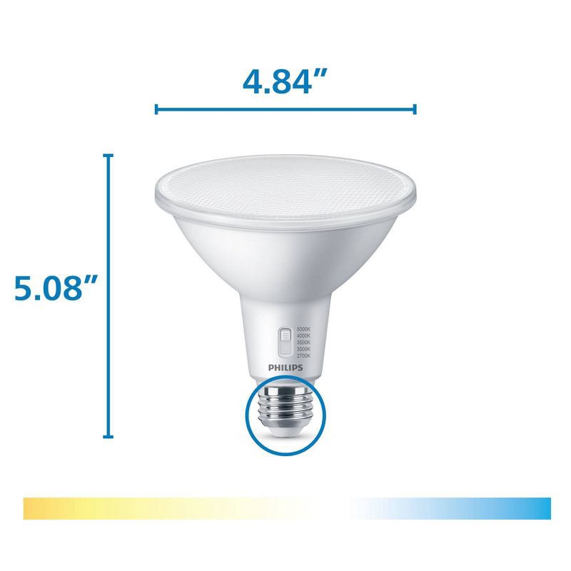 slide 8 of 8, Philips LED Multi-CCT Dip Switch 90W PAR38 2P: Dimmable Floodlight Bulbs, 900 Lumens, E26 Base, 22.8-Year Life, 2-Pack, 1 ct