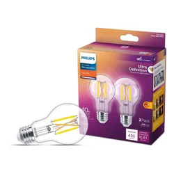 Philips UltraDef LED 40W Clear Soft White A19 2P: Dimmable, Energy Star, 450 Lumens, 13.7-Year Life, E26 Base