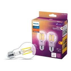 Philips UltraDef LED 40W Clear Soft White A19 2P: Dimmable, Energy Star, 450 Lumens, 13.7-Year Life, E26 Base