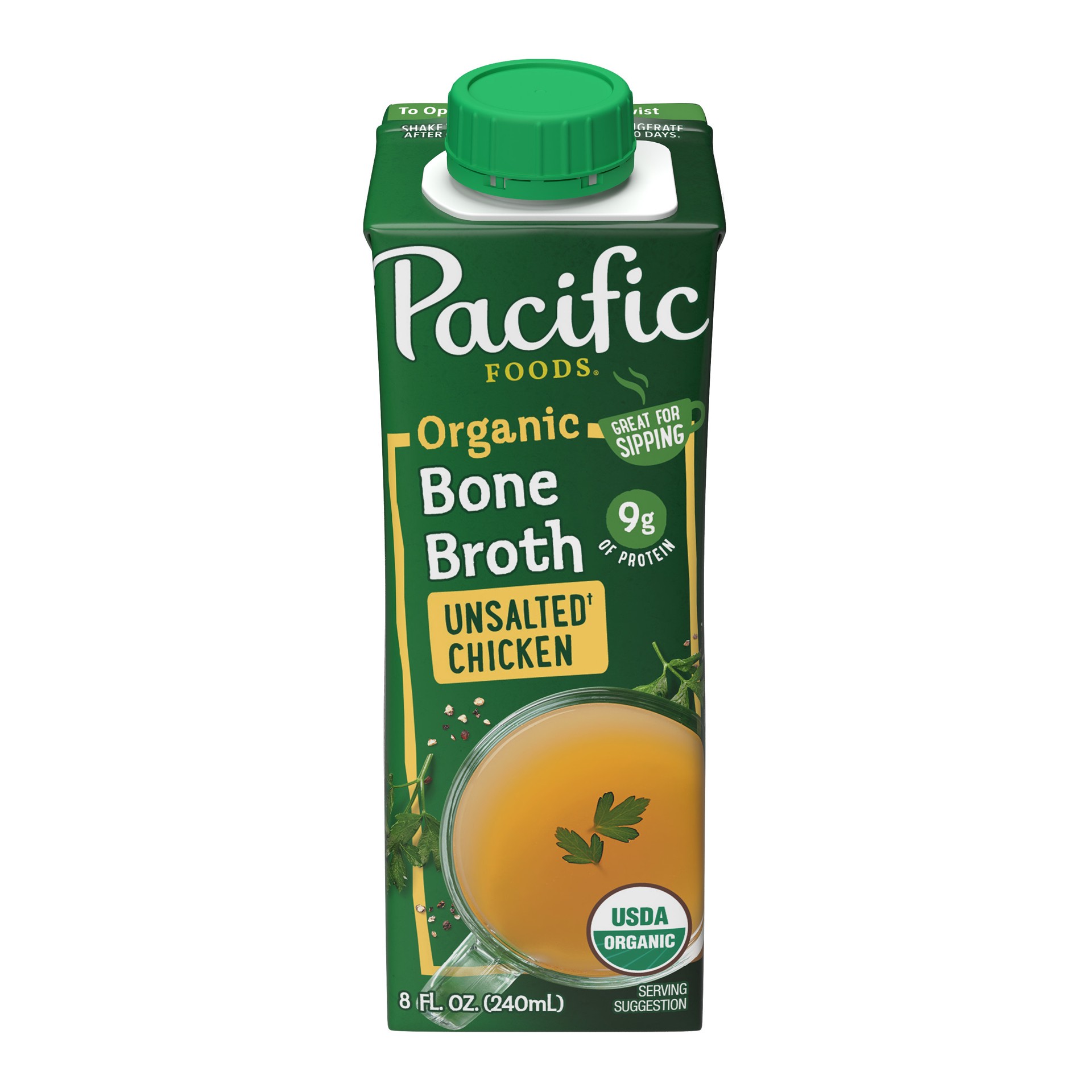 slide 1 of 6, Pacific Foods Organic Unsalted Chicken Bone Broth, 8 oz Carton, 8 oz