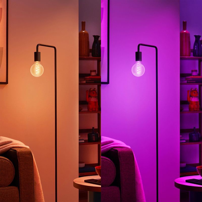 slide 4 of 8, Philips Smart 40W Clear Color Filament G25 1P: LED Light Bulb, Dimmable, 300 Lumens, E26 Base, Compatible with Alexa & Google Home, 1 ct