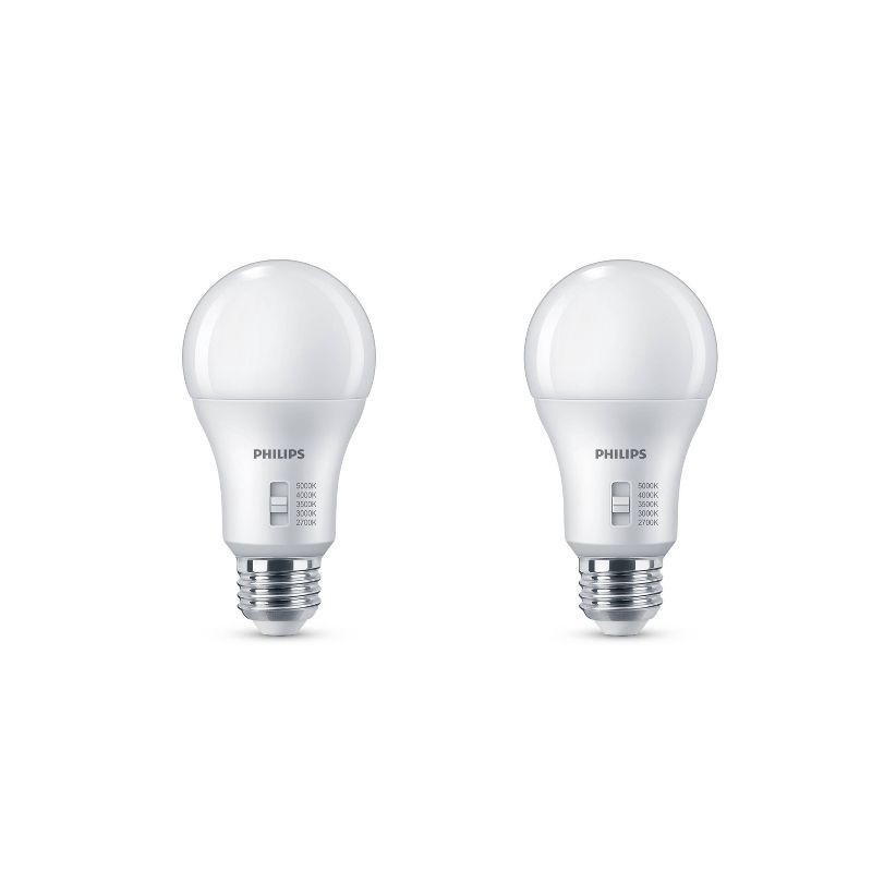 slide 2 of 8, Philips LED Multi-CCT Dip Switch 100W A19 2P: Dimmable 1500 Lumens, 13.7-Year Life, E26 Base, 2-Pack, 1 ct