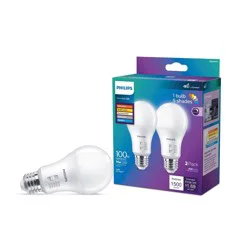 Philips LED Multi-CCT Dip Switch 100W A19 2P: Dimmable 1500 Lumens, 13.7-Year Life, E26 Base, 2-Pack