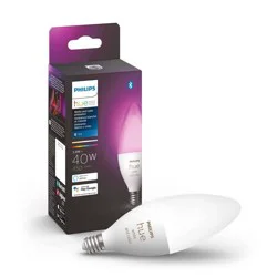 Philips Hue 40W Color Candle 1P: E12 LED Light Bulb, Multicolored, Dimmable, App Controlled, 450 Lumens, 22.8-Year Life