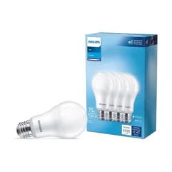 Philips LED 75W Frosted Daylight A19 4P Non-Dim T20: 1100 Lumens, 5000K, E26 Base, 12.2W, Damp Location Suitable