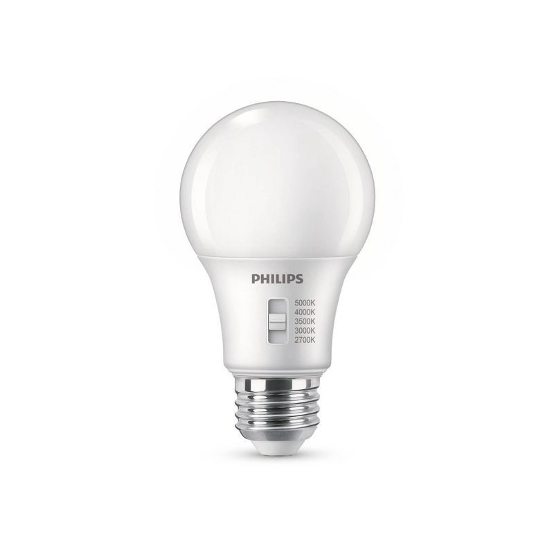 slide 2 of 8, Philips LED Multi-CCT Dip Switch 60W A19 4P: Dimmable 800 Lumens, 13.7-Year Life, E26 Base, 4-Pack, 90 CRI, White, 1 ct