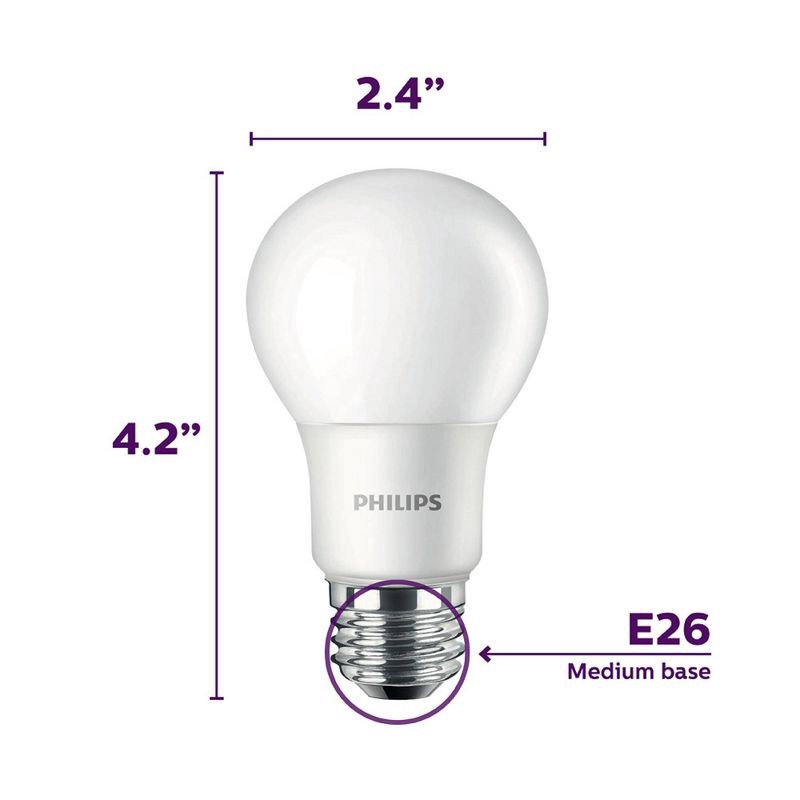 slide 6 of 6, Philips LED 60W Frosted Daylight A19 8P Non-Dim T20: Light Bulbs 8 Pack, 800 Lumens, E26 Base, 5000K, 10-Year Life, 8 ct