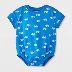Baby French Terry Graphic Romper - Cat & Jack™ Blue 0-3M