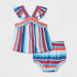 Baby Girls' Gauze Top & Bottom Set - Cat & Jack™ Red/Blue Newborn