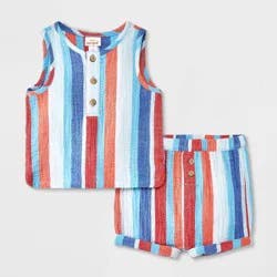Baby Boys' Henley Tank Top & Bottom Set - Cat & Jack™ Blue/White 18M