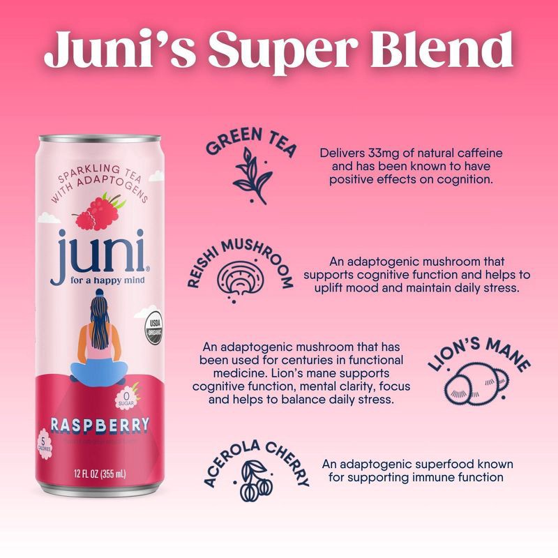 slide 3 of 5, Juni Raspberry Sparkling Tea Beverage - 12 fl oz Can, 12 fl oz