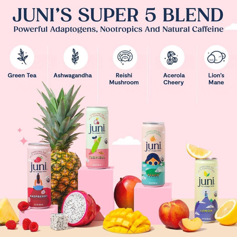 slide 3 of 6, Juni Raspberry Sparkling Tea Beverage - 12 fl oz Can, 12 fl oz