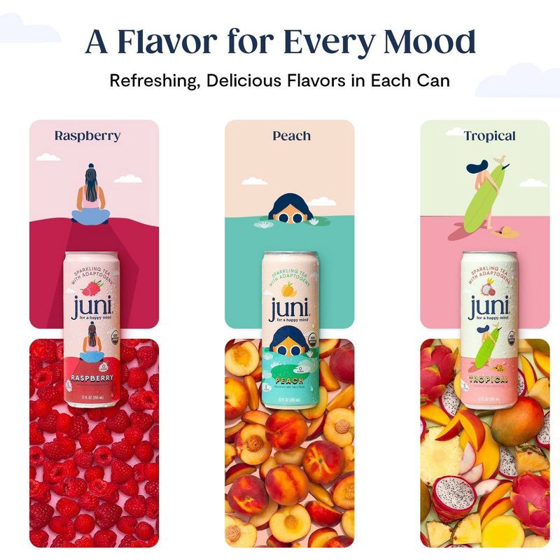 slide 6 of 6, Juni Raspberry Sparkling Tea Beverage - 12 fl oz Can, 12 fl oz