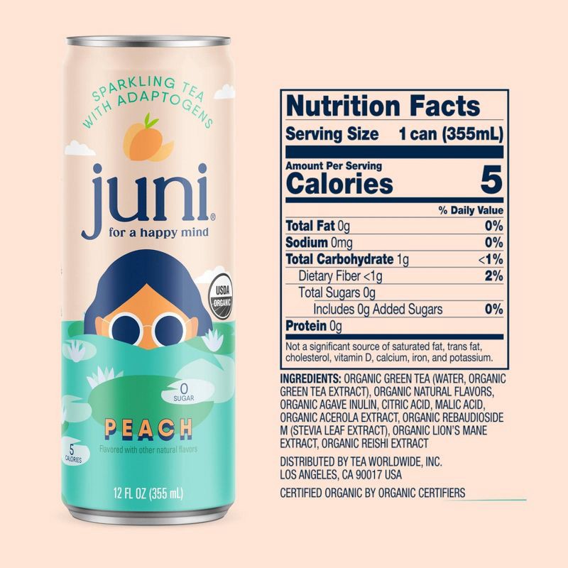 slide 2 of 4, Juni Peach Sparkling Tea Beverage - 12 fl oz Can, 12 fl oz