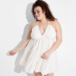 fable tiered mini dress Women's Triangle Cup Tiered Mini Babydoll Dress - Wild Fable™ Ivory XXL