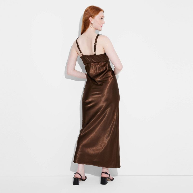 slide 3 of 3, Women's Satin Lace Trim Midi Slip Dress - Wild Fable™ Dark Brown M, 1 ct
