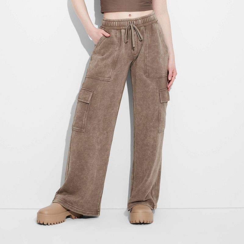 Women's Mid-Rise Wide Leg Baggy Cargo Sweatpants Wild Fable