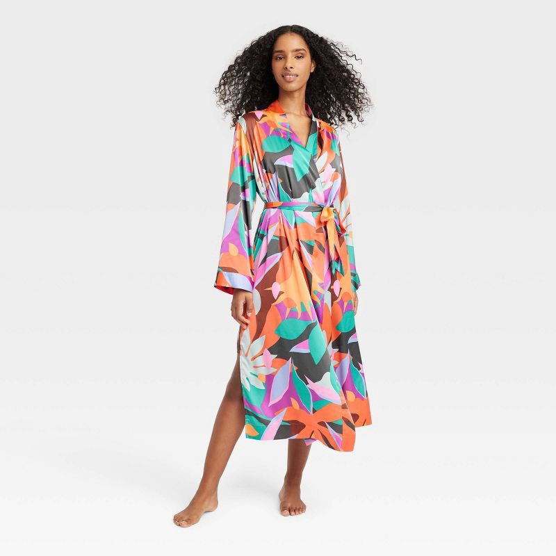 Women's Long Satin Robe - Stars Above™ Tropical/Floral XS/S 1 ct | Shipt