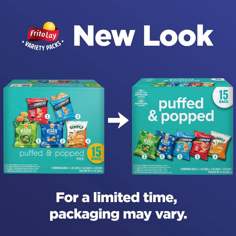slide 3 of 7, Frito-Lay Snacks Puffed & Popped Mix Variety Pack - 9.75oz/15ct, 9.75 oz, 15 ct