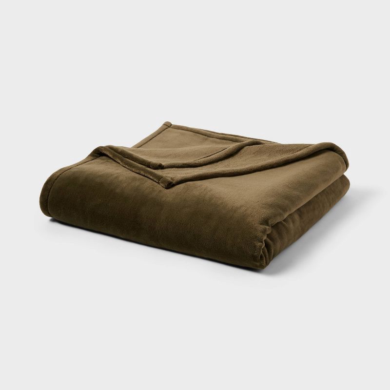 slide 1 of 3, Full/Queen Super Soft Ultra Plush Blanket Green - Threshold™, 1 ct