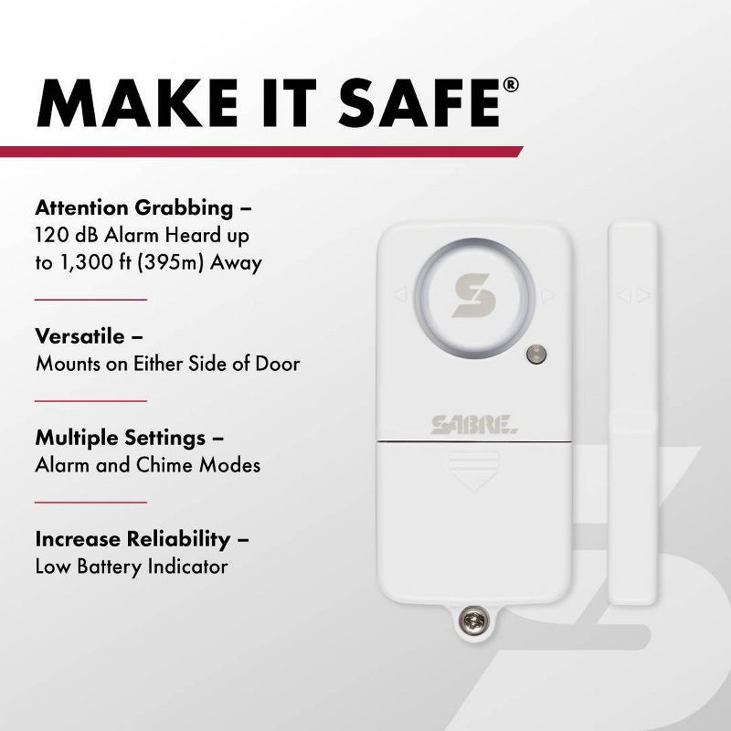 slide 2 of 5, Sabre 2pk Door/Window Alarms: Security Sensors, Self-Monitoring, Adhesive Mount, Battery Powered, Window Locks, 2 ct