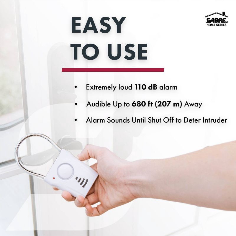 slide 8 of 8, Sabre Door Handle Alarm: Portable Home Security Sensor, Battery Operated, Alerts on Forced Entry, No Assembly Required, 1 ct