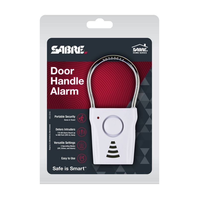 slide 7 of 8, Sabre Door Handle Alarm: Portable Home Security Sensor, Battery Operated, Alerts on Forced Entry, No Assembly Required, 1 ct