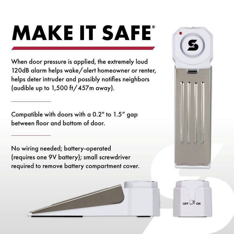 slide 2 of 8, Sabre Door Stop Alarm: Portable Travel Door Alarm, Alerts Upon Forced Entry, Battery Operated, No Assembly Required, 1 ct