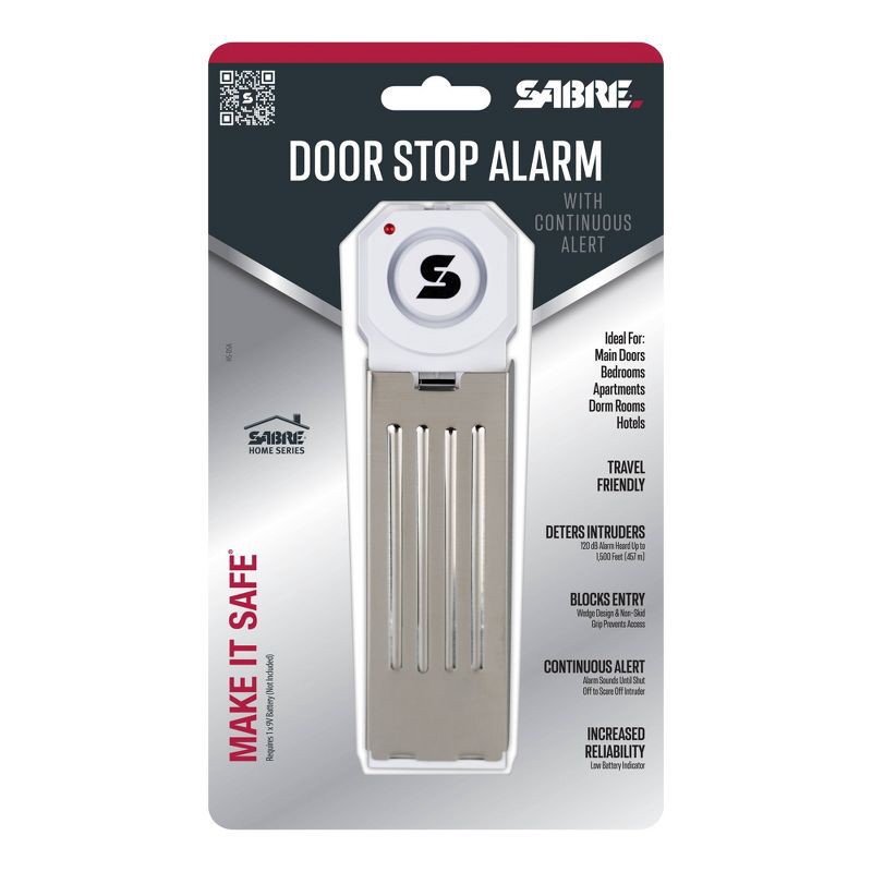 slide 8 of 8, Sabre Door Stop Alarm: Portable Travel Door Alarm, Alerts Upon Forced Entry, Battery Operated, No Assembly Required, 1 ct