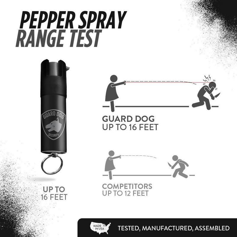 slide 9 of 9, Guard Dog Security on The Go Protection Set Keychain Pepper Spray with Keychain Alarm and LED Light Black: Spray for Women, Camping, 1 ct