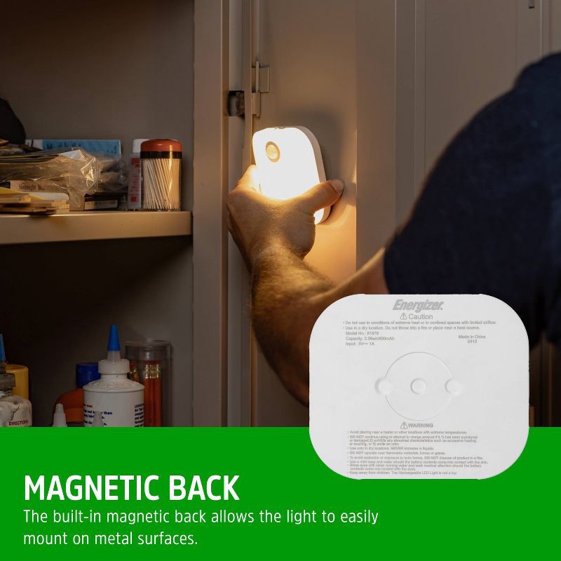 slide 4 of 7, Energizer Rechargeable Lithium Polymer 800 mAh Motion Sensing Puck Light: LED Tap Light for Closet, White, 1 ct