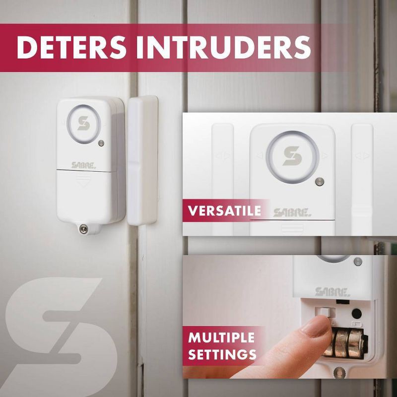 slide 3 of 5, Sabre Door/Window Alarm: Self-Monitoring Sensor, Battery-Powered, Adhesive Mount, 90° Motion Detection, White, 1 ct
