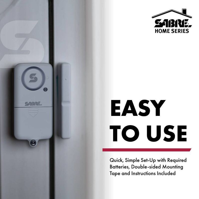 slide 4 of 5, Sabre Door/Window Alarm: Self-Monitoring Sensor, Battery-Powered, Adhesive Mount, 90° Motion Detection, White, 1 ct