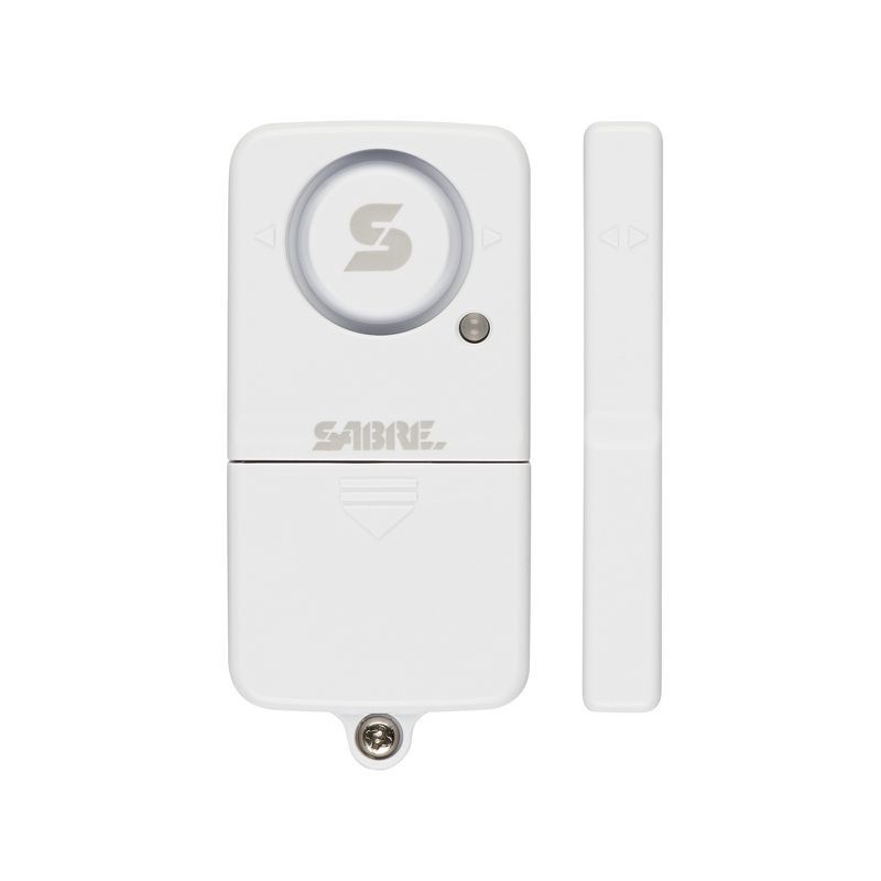 slide 1 of 5, Sabre Door/Window Alarm: Self-Monitoring Sensor, Battery-Powered, Adhesive Mount, 90° Motion Detection, White, 1 ct