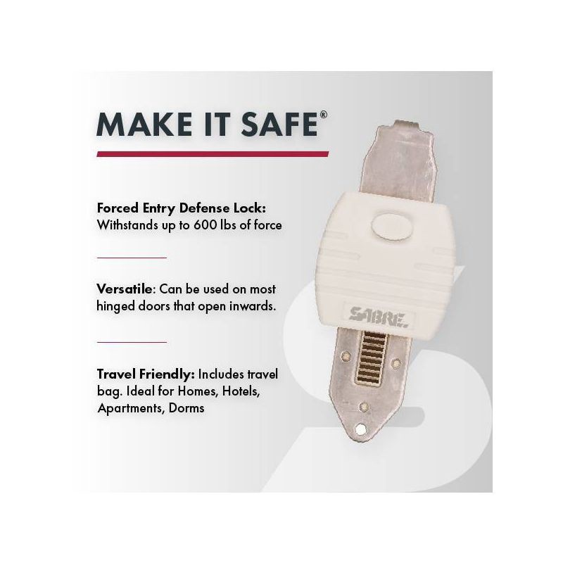 slide 2 of 5, Sabre Portable Door Lock: Keyless Temporary Security for Most Door Types, Ideal for Travel & Home, No Assembly Required, 1 ct