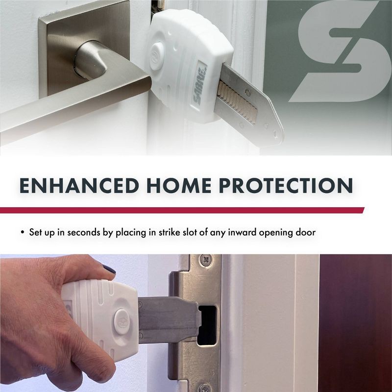 slide 5 of 5, Sabre Portable Door Lock: Keyless Temporary Security for Most Door Types, Ideal for Travel & Home, No Assembly Required, 1 ct