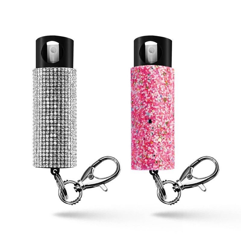slide 1 of 11, Guard Dog Security Bling It On Pepper Spray 2pk Glow-In-The-Dark 16' Distance White and Confetti: Rhinestone, Camping Essentials, 2 ct