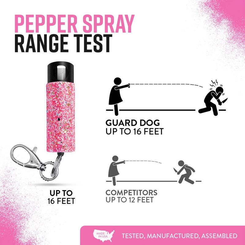slide 8 of 11, Guard Dog Security Bling It On Pepper Spray 2pk Glow-In-The-Dark 16' Distance White and Confetti: Rhinestone, Camping Essentials, 2 ct