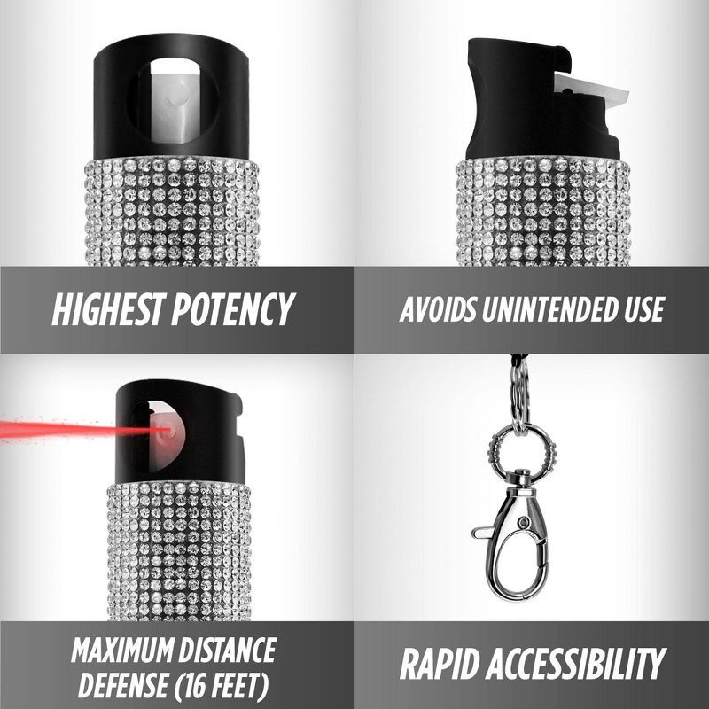 slide 9 of 11, Guard Dog Security Bling It On Pepper Spray 2pk Glow-In-The-Dark 16' Distance White and Confetti: Rhinestone, Camping Essentials, 2 ct