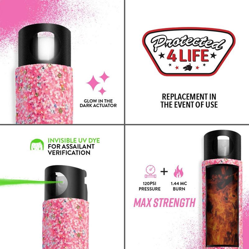 slide 10 of 11, Guard Dog Security Bling It On Pepper Spray 2pk Glow-In-The-Dark 16' Distance White and Confetti: Rhinestone, Camping Essentials, 2 ct