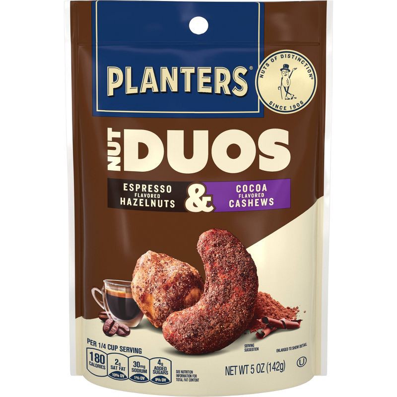 slide 1 of 4, Planters Duos Espresso Flavored Hazelnuts & Cocoa Flavored Cashews, 1 ct