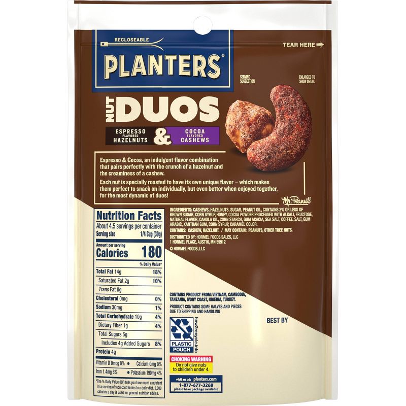 slide 4 of 4, Planters Duos Espresso Flavored Hazelnuts & Cocoa Flavored Cashews, 1 ct