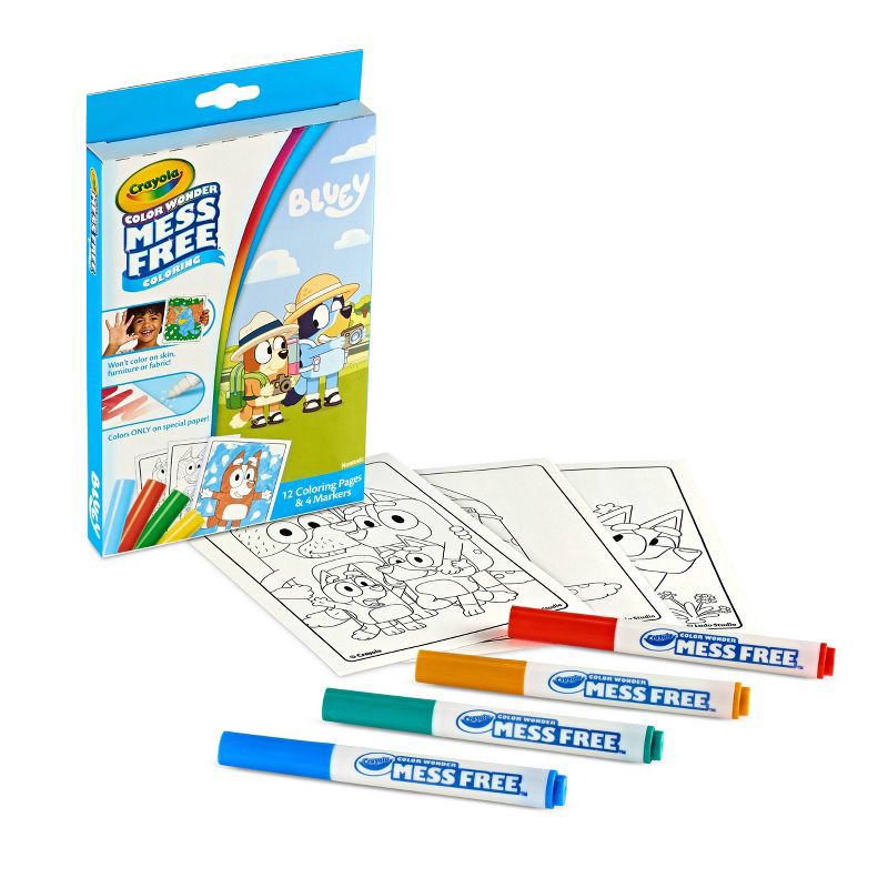 slide 4 of 6, Crayola Color Wonder Bluey Mini Box Set, 12 Coloring Pages and 4 Mess Free Markers, Toddler Stocking Stuffers, Coloring Gift, Ages 3+, 1 ct
