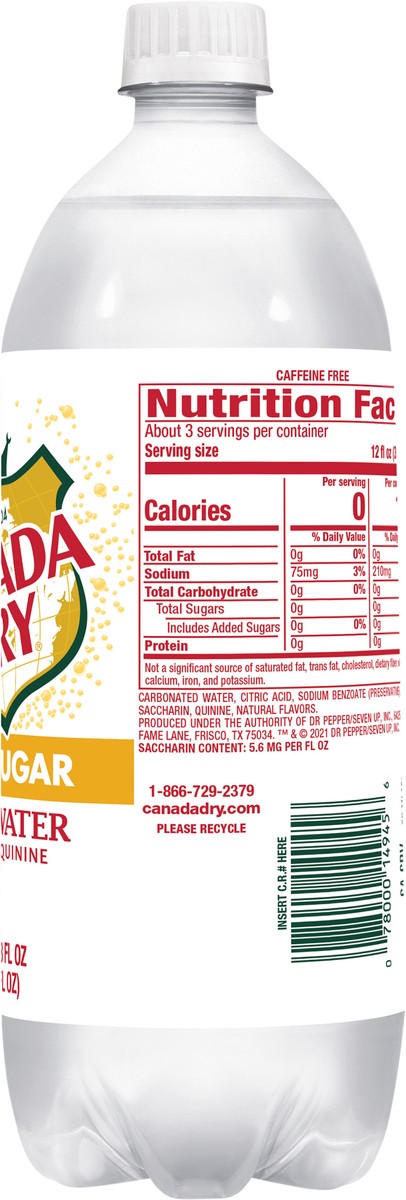 slide 6 of 7, Canada Dry Zero Sugar Tonic Water- 33.8 fl oz, 33.8 fl oz