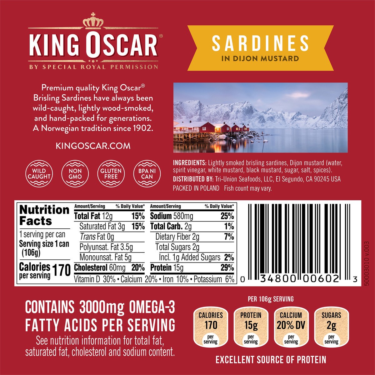 slide 6 of 7, King Oscar Wild Caught Sardines in Dijon Mustard 3.75 oz, 3.75 oz