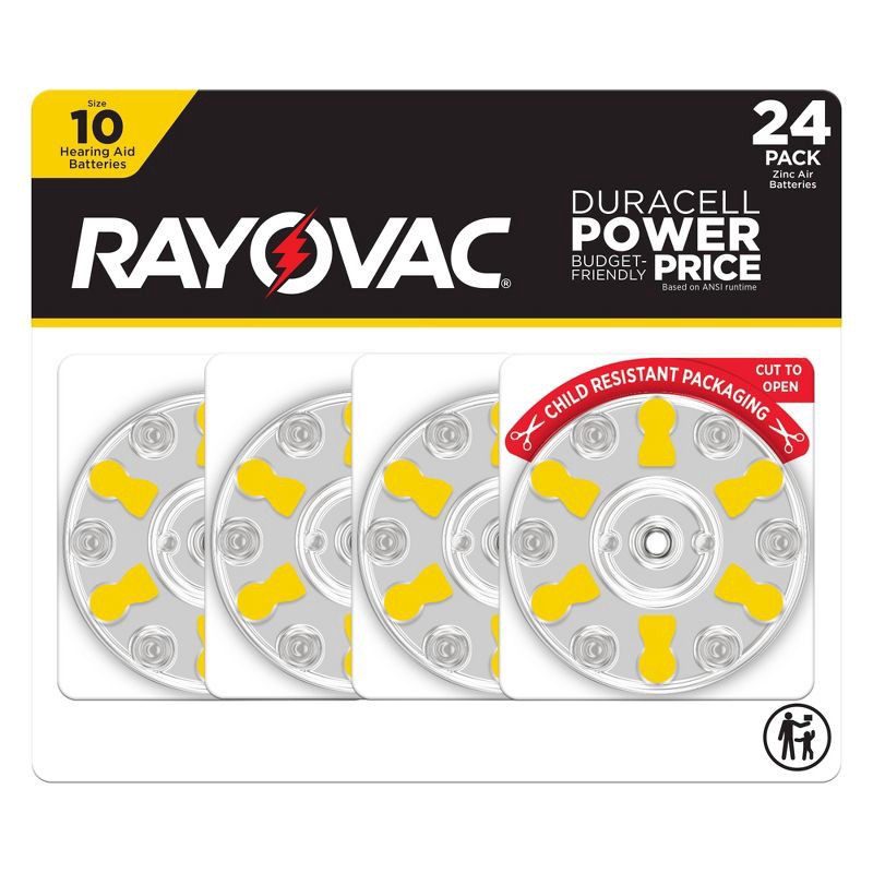 slide 1 of 8, Rayovac Hearing Aid Battery Size 10 24pk - Yellow: 1.45V | 72mAh Capacity | Single-Use, 24 ct