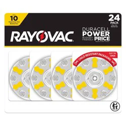 Rayovac Hearing Aid Battery Size 10 24pk - Yellow: 1.45V | 72mAh Capacity | Single-Use