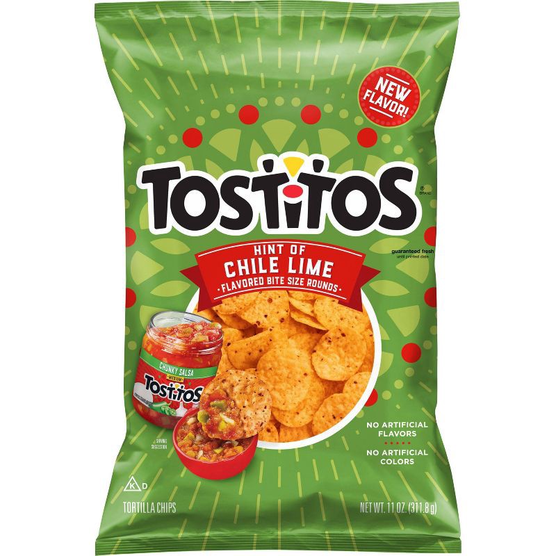 slide 1 of 4, Tostitos Hint of Chile Lime Bite Size Rounds Tortilla Chips - 11oz, 11 oz