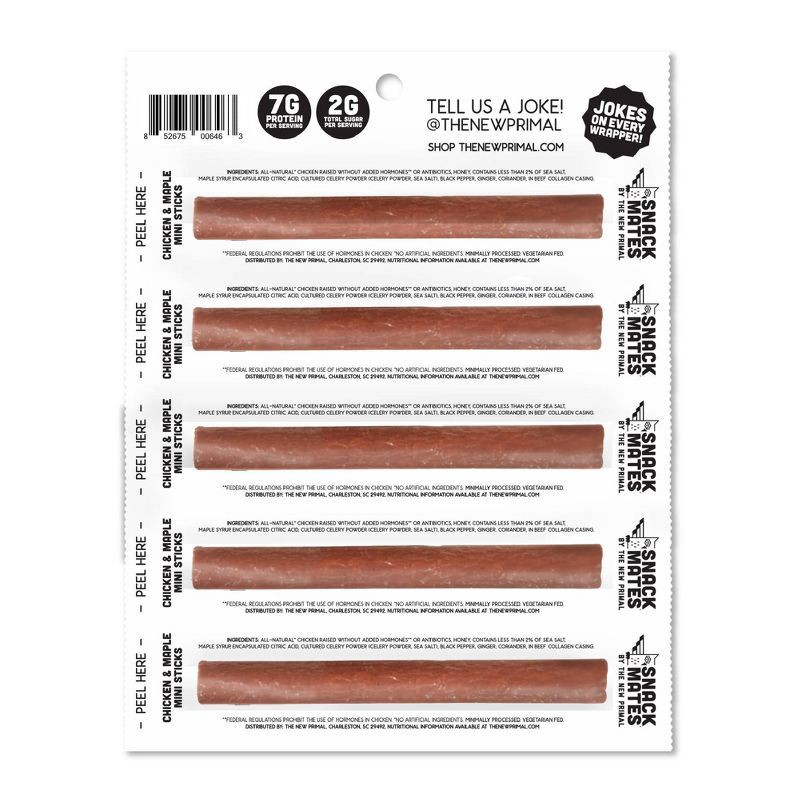 slide 2 of 5, The New Primal Snack Mates Chicken & Maple Mini Meat Sticks - 2.5oz/5ct, 2.5 oz, 5 ct